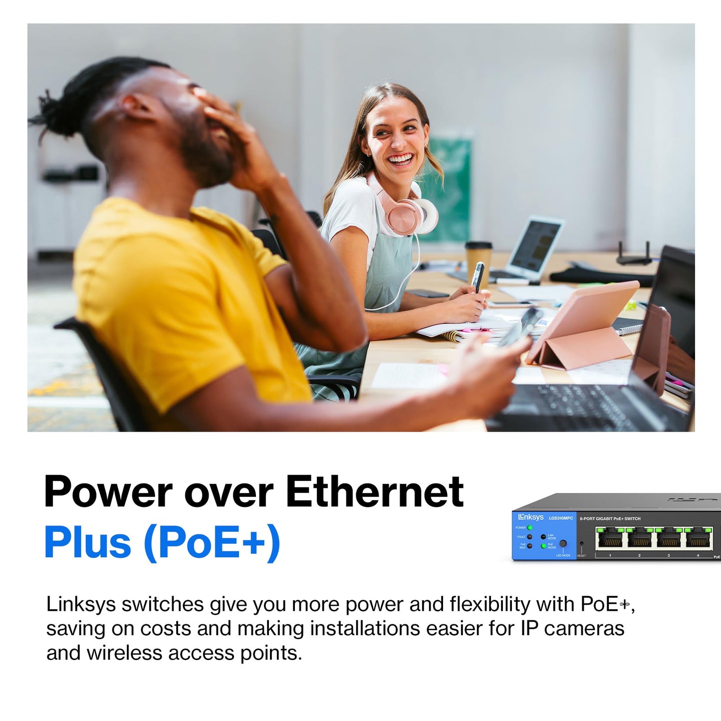 Linksys LGS310MPC 8 Port Gigabit Network PoE+ Switch @ 110W with 2 Uplink Gigabit SFP Slots - Advanced Security, QoS, Static Routing, VLAN, IGMP