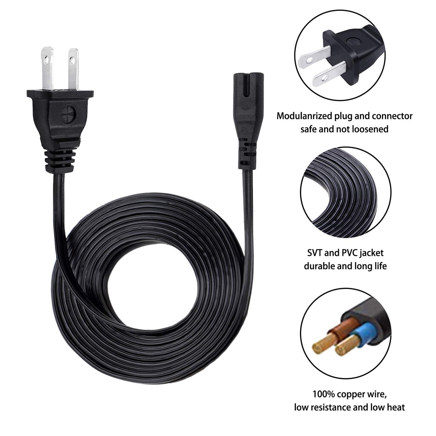 8ft 2 Prong Power Cord Replacement for Sony PlayStation 5 PS5 PS2 PS3 PS4 Slim Edition Xbox One 1 S Slim Game Console, Xbox One X Supply Plug Electric