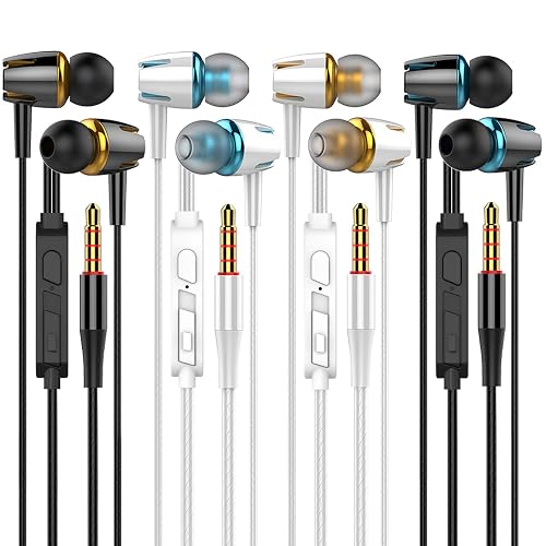YNR 4 Packs Wired Earbuds with Microphone & Volume Control, in-Ear Earphones for School, Noise Islating, for 3.5mm Jack iPhone iPad iPod Samsung