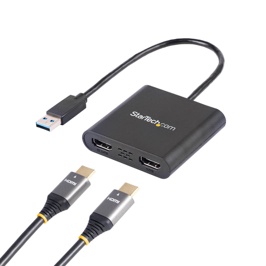 StarTech USB-A 3.0 to Dual HDMI Adapter, 4K 30Hz + 1080p 60Hz, Windows only