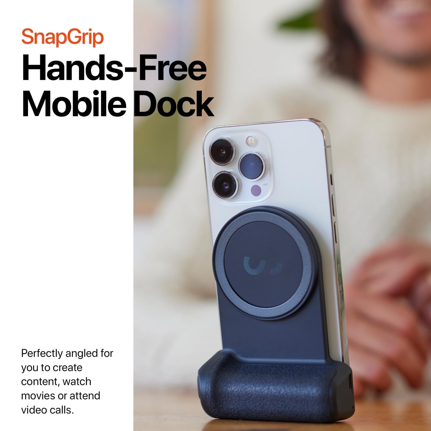 ShiftCam SnapGrip Essential - Magnetic Phone Camera Grip with Wireless Shutter Button & Tabletop Dock - Compatible with iPhone & Android - Midnight