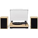 Crosley CR6043A-NA Brio Bluetooth Turntable Shelf System with Included Speakers, Natural
