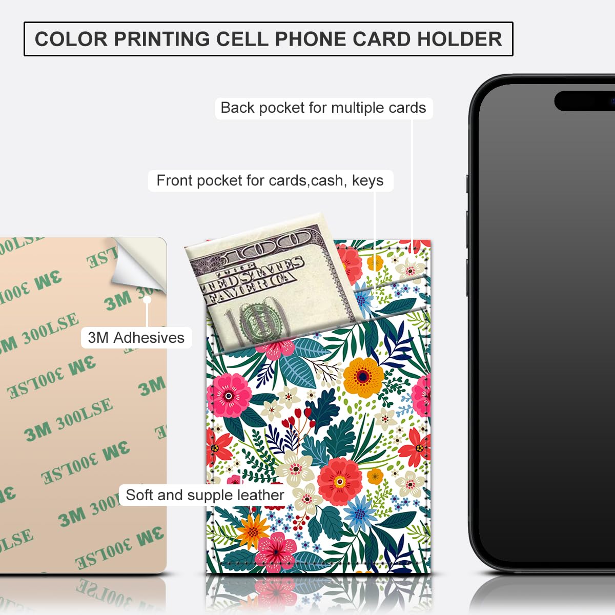 Aeltrp Phone Card Holder, Dual Pocket Leather Phone Wallet Adhesive Stick On, Cute Card Holder, Credit Card Holder for Phone Case Compatible with Most
