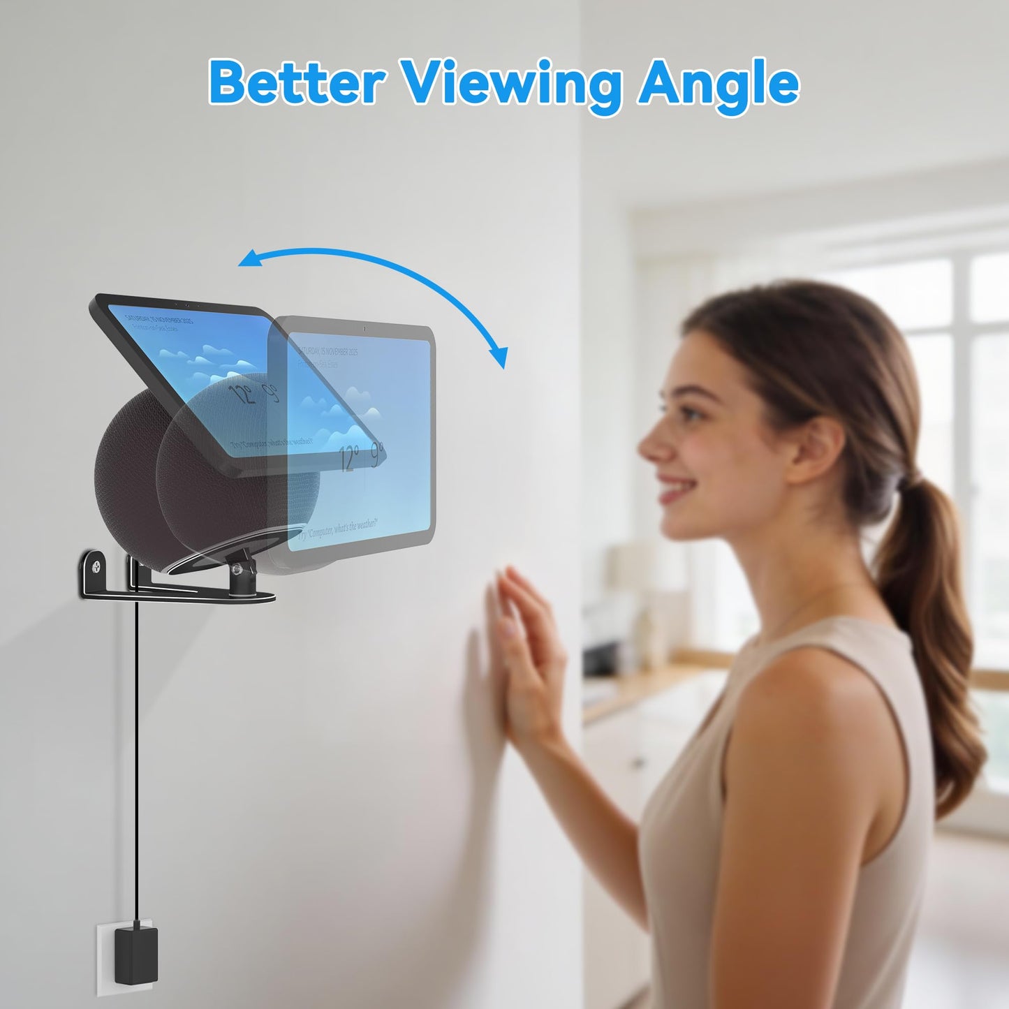 Almoz Wall Mount for Echo Show 8 & Echo Show 11 (2025 Release), Adjustable Tilt and Swivel, Solid Aluminum Wall Bracket, Cable Management