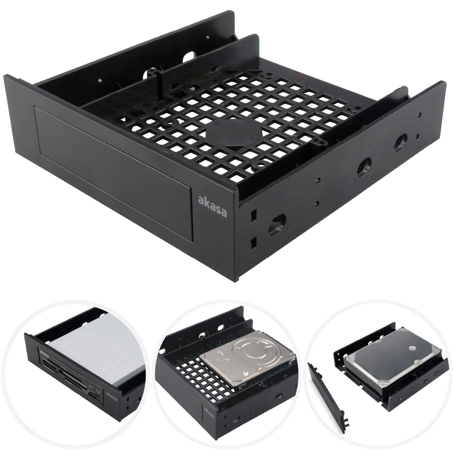Akasa 3.5" Device/SSD/HDD Adapter | 5.25" to 3.5" Bay Adapter | 2.5/3.5 Inch Hard Drive Enclosure | SSD Mounting Bracket | for 5.25 inch PC Front Bay
