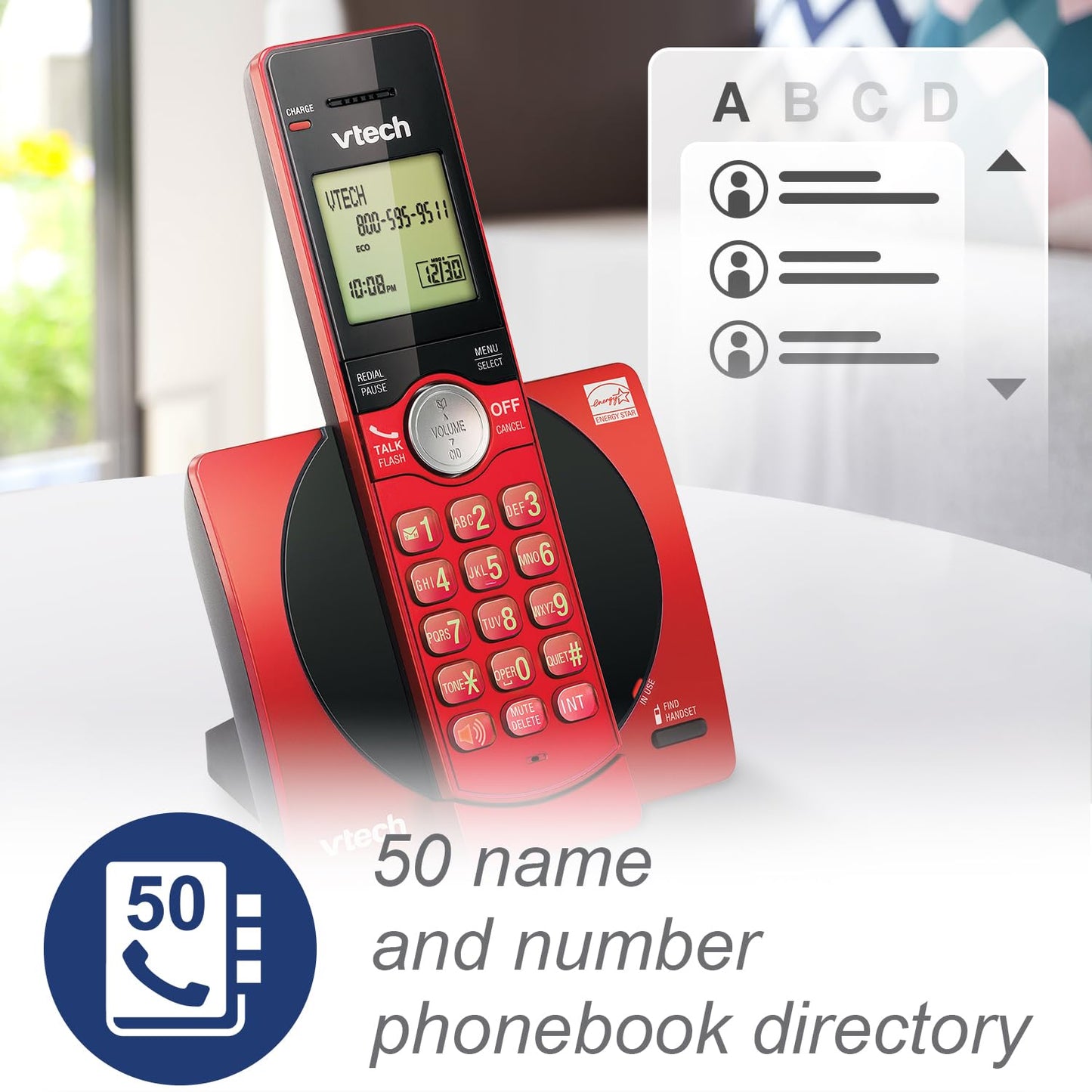 VTech CS6919-16 DECT 6.0 Cordless Phone, Red - Caller ID/Call Waiting (Stores 30 Calls), Backlit Keypad & Display, Full Duplex Handset Speakerphone