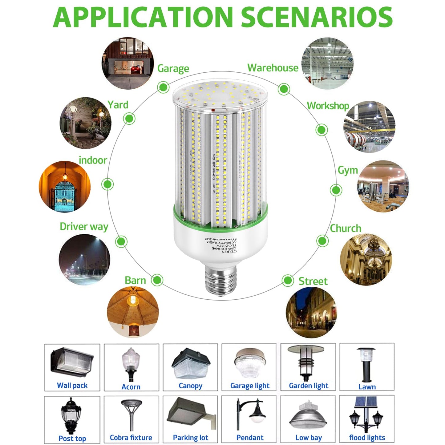 GTAREN 150W LED Corn Cob Light Bulb,Equivalent 600 Watt Metal Halide HPS HID CFL,5000K AC85-277V,E39 Mogul Base LED retrofit Bulb,for Commercial