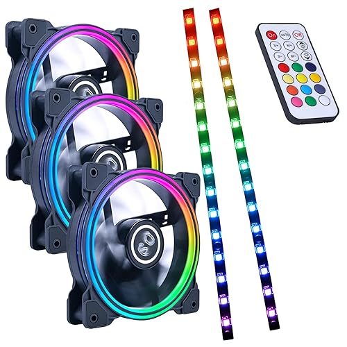 DS 120MM LED Addressable RGB Case Fan with Controller for Computer Cases, Side Lighting for PC CASE, CPU Coolers, Radiators System (3pack RGB Fans