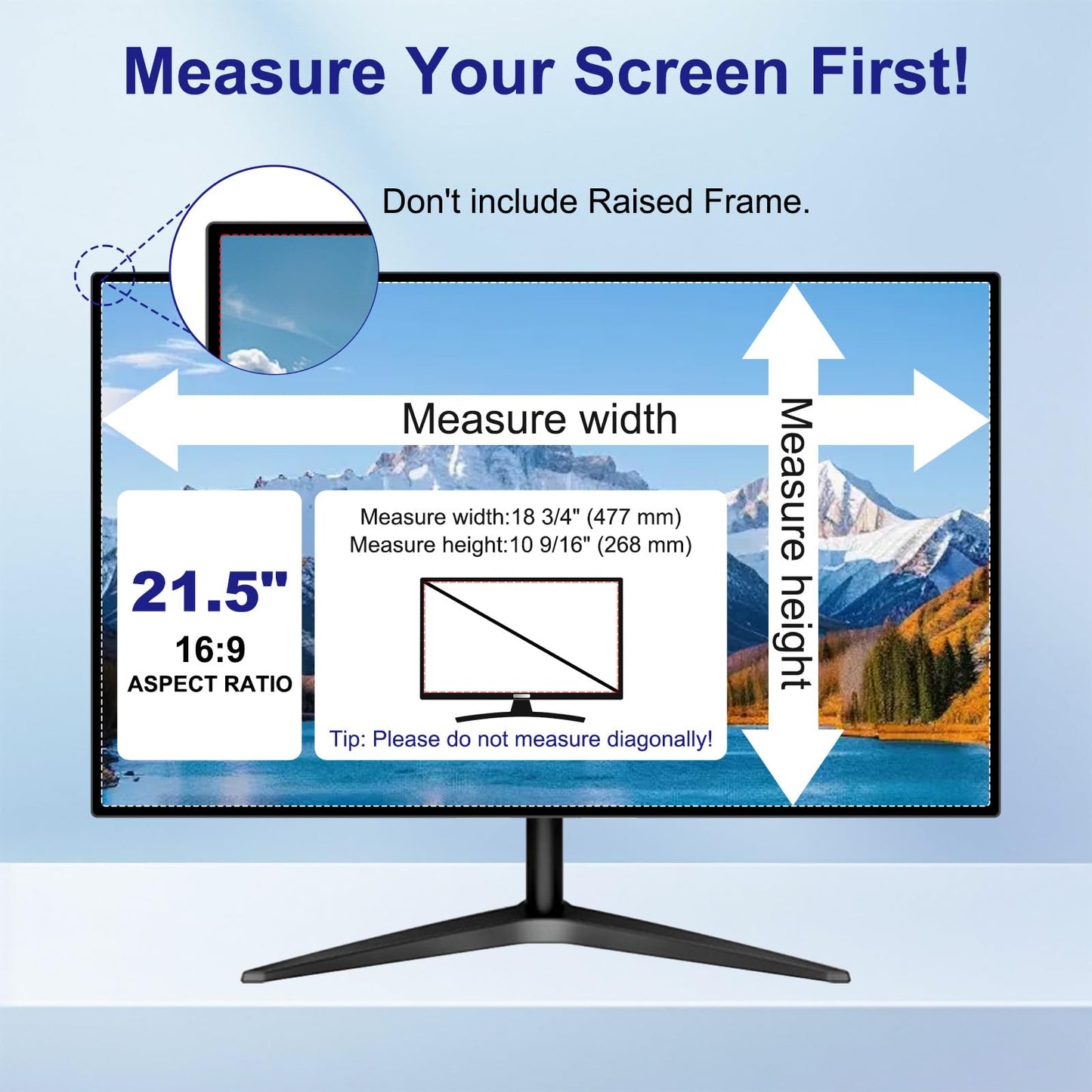 LUSA DESIGN 21.5 Inch Computer Privacy Screen Filter for 16:9 Aspect Ratio, Eye Protection Anti Blue Light Glare Shield, Removable Black Blackout Anti