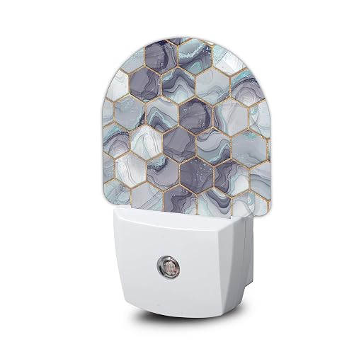 ZTHLL Hexagon Golden Blue Marble Night Light, Night Light Plug into Wall with Dusk to Dawn Sensor, LED Lamp Energy Saving Lights for Men Women Boys