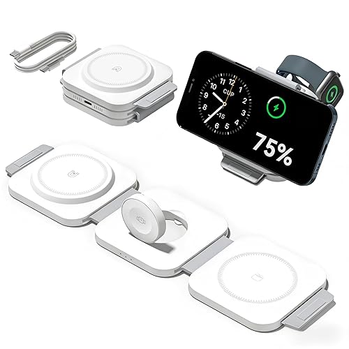 3 in 1 Charging Station for Apple Multiple Devices, Foldable Magnetic Fast Wireless Charger Dock, Travel Charging Pad for iPhone 17 16 15 14 13 12 Pro