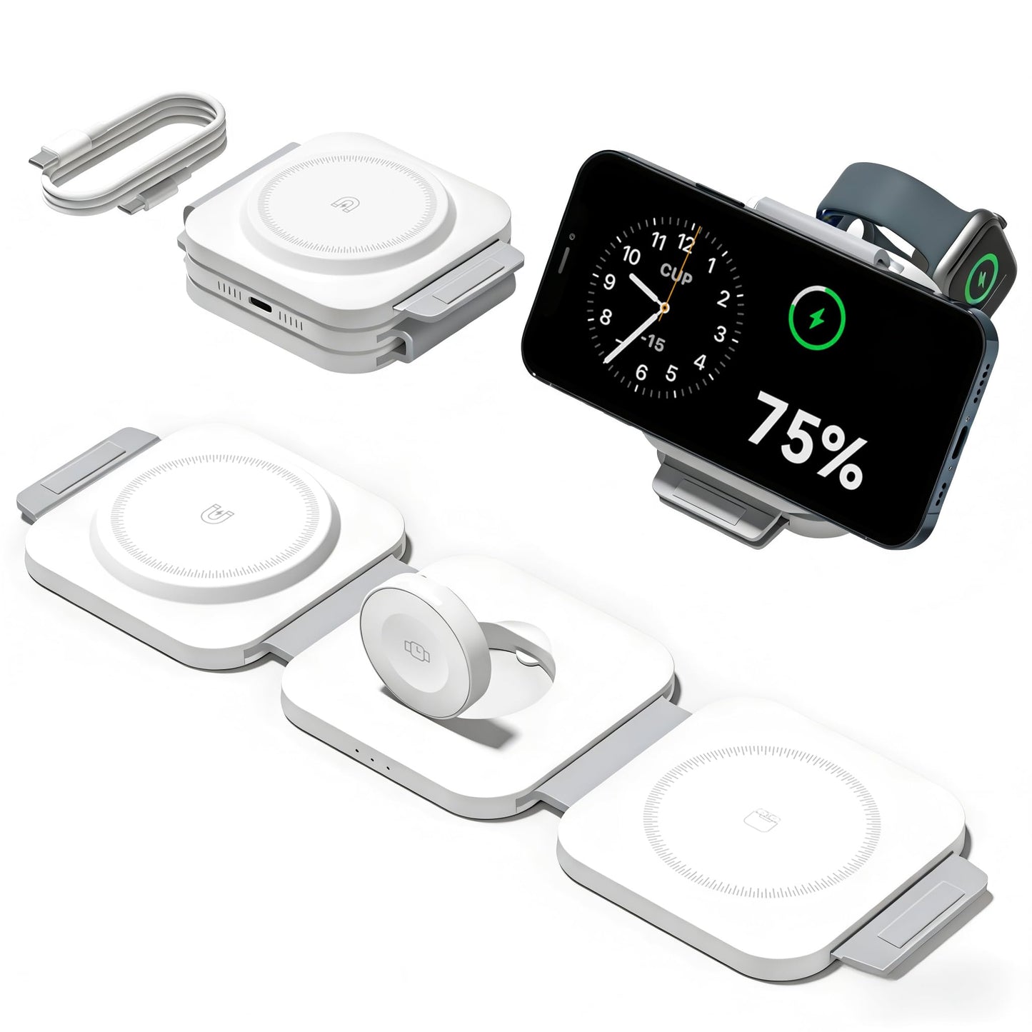 3 in 1 Charging Station for Apple Multiple Devices, Foldable Magnetic Fast Wireless Charger Dock, Travel Charging Pad for iPhone 17 16 15 14 13 12 Pro