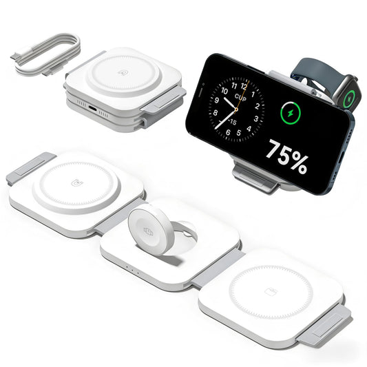 3 in 1 Charging Station for Apple Multiple Devices, Foldable Magnetic Fast Wireless Charger Dock, Travel Charging Pad for iPhone 17 16 15 14 13 12 Pro