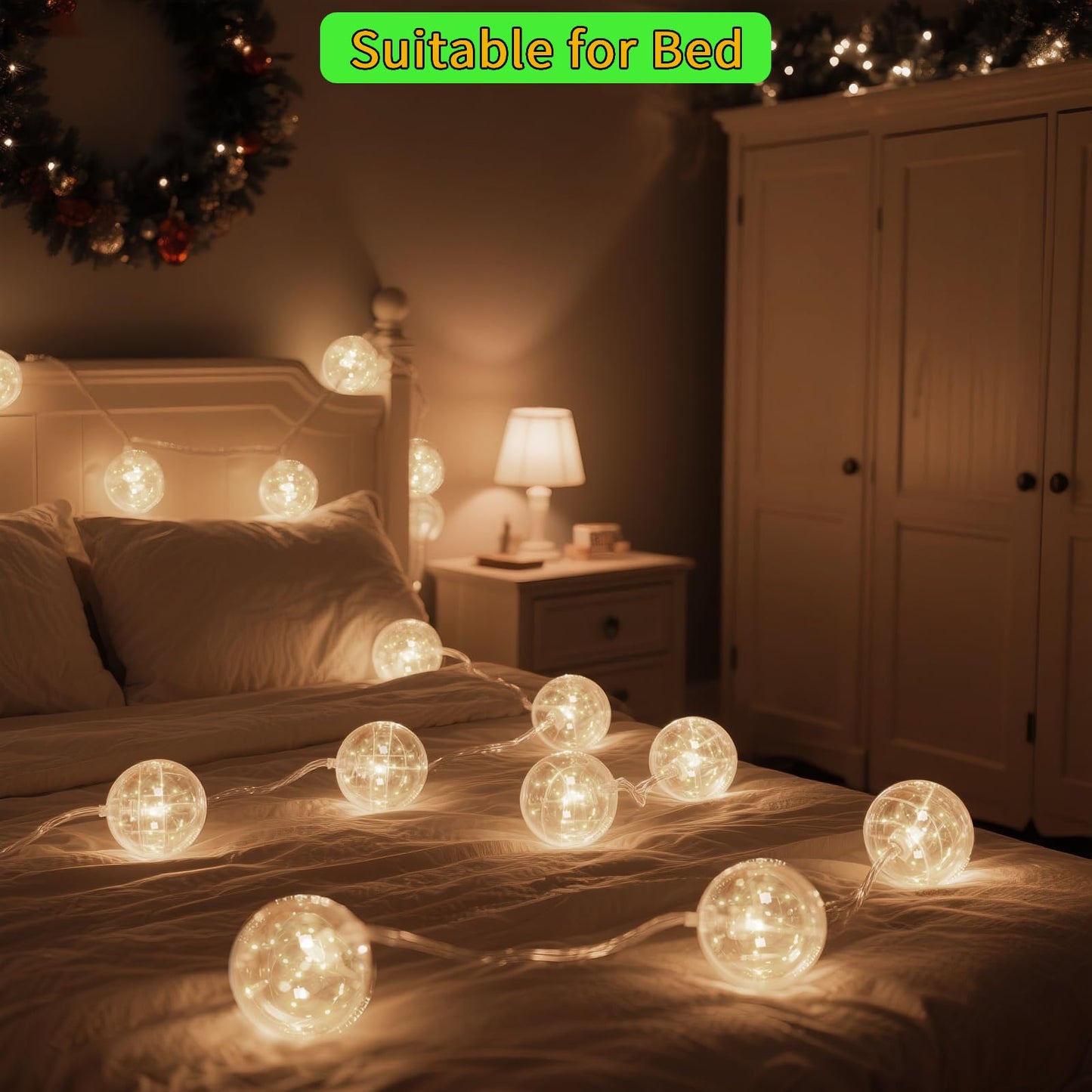 9 Pack Globe String Lights, 10.3FT LED String Lights Indoor, G100 Waterproof Decorative Christmas Lights Ball Bulbs, Built-in 15 LEDs, Warm White