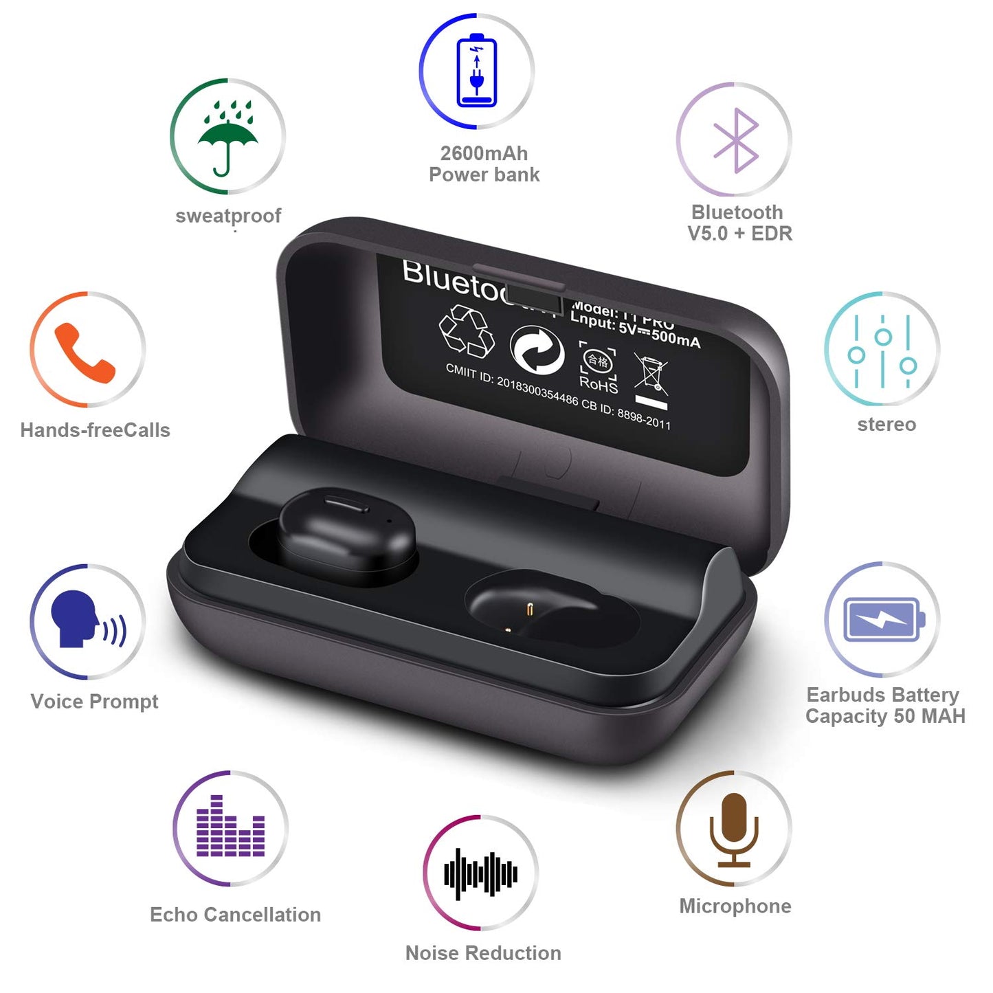 WGGE T1-Pro Bluetooth 5.0+EDR Wireless Earbuds sweat-proof TWS Stereo Headphones in Ear Built in Mic Headset Premium Sound with Deep Bass and Fast…