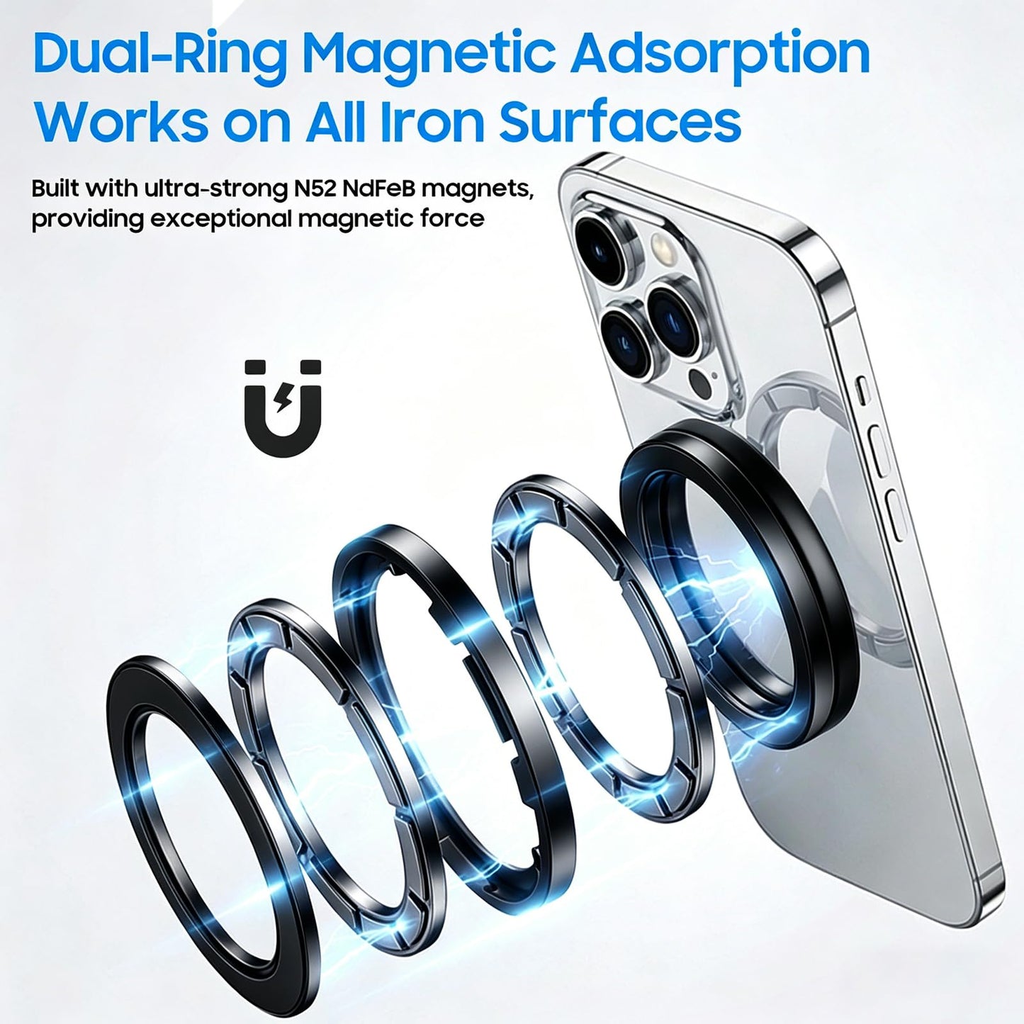 Double-Sided Magnetic Ring Holder [2026], Magnetic Wall Mount, Detachable Phone Mount for MagSafe Cases, Hands-Free Selfies and Videos for iPhone