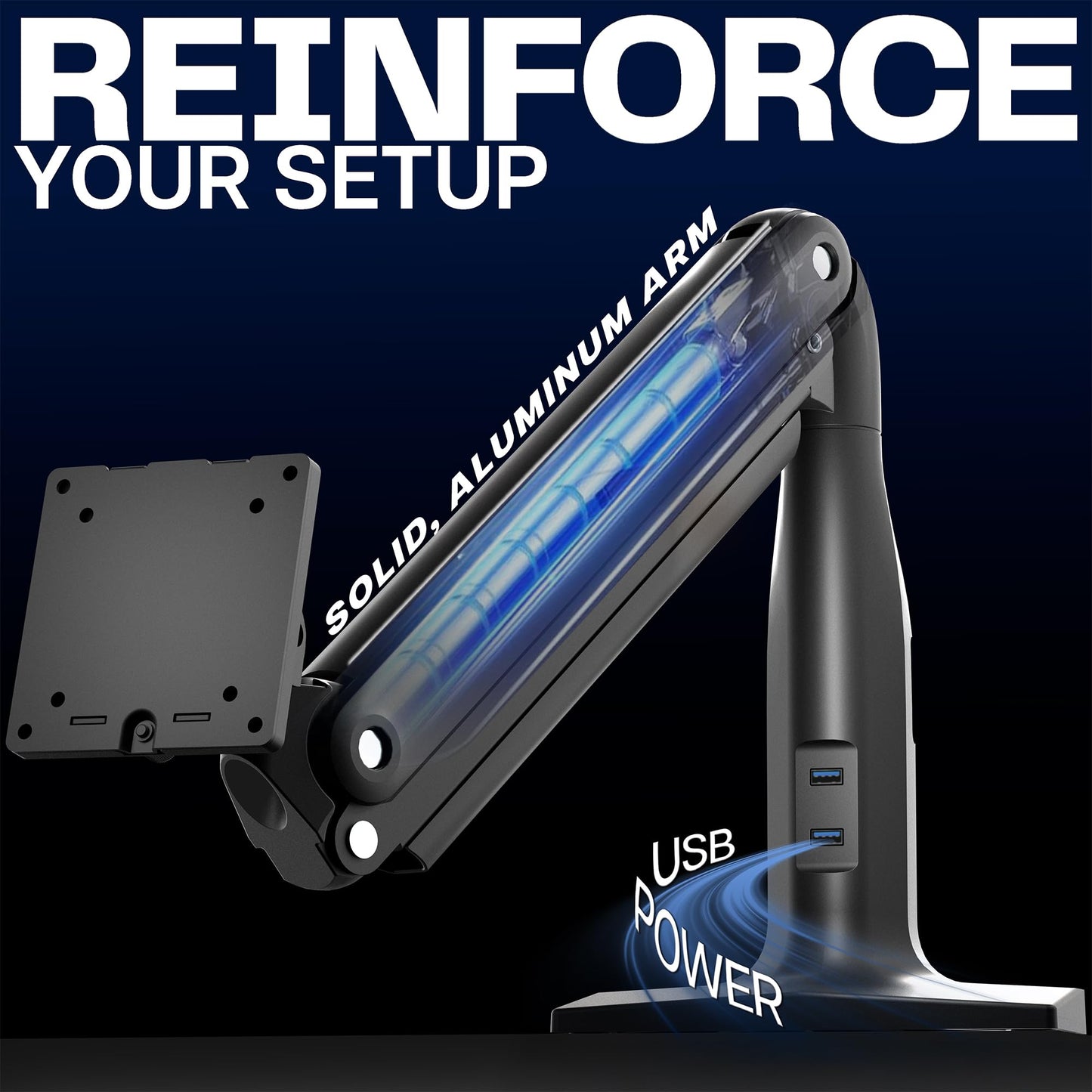 VIVO Aluminum Ultrawide Monitor Stand, Classic + USB, Fits up to 49 inch Screens, Single Articulating Pneumatic Arm, USB Ports, C-Clamp and Grommet