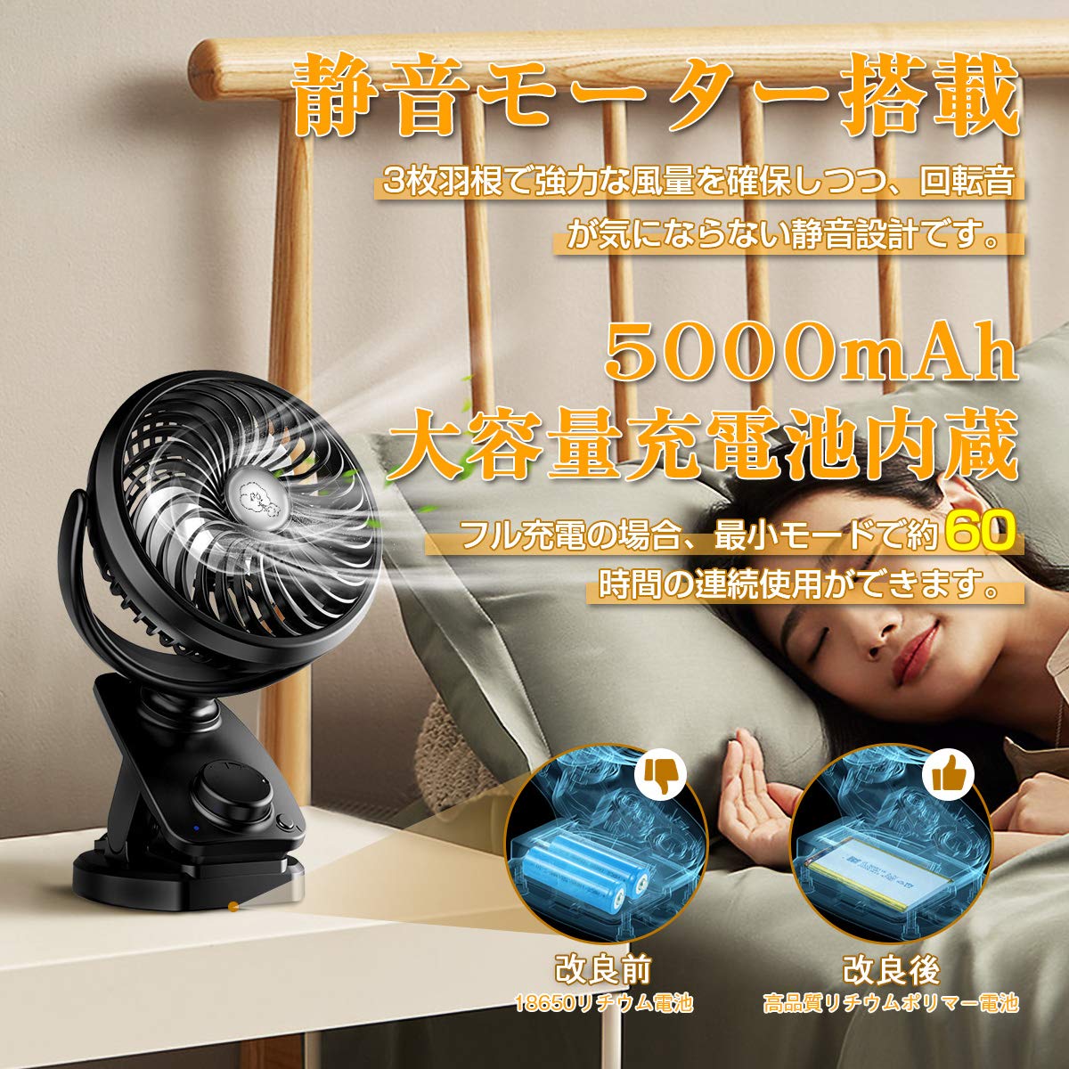 ?Automatic Oscillating & Up to 60 Hours of Continuous Usage?Small Rechargeable Tabletop Fan, Stepless Adjustable Air Flow, Built-in 5,000 mAh
