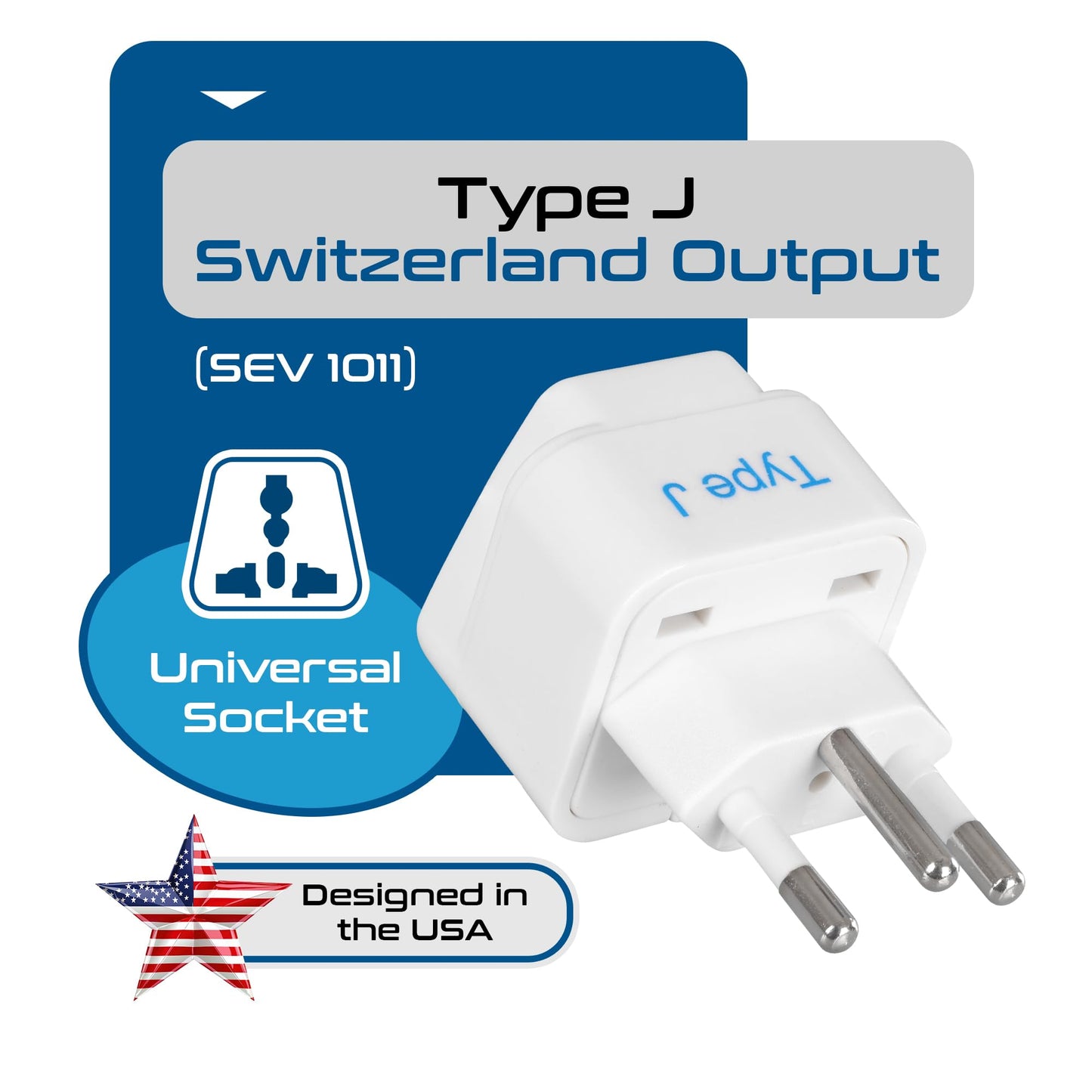 Ceptics Switzerland Travel Plug Adapter (Type J) - 3 Pack [Grounded & Universal] (GP-11A-3PK)