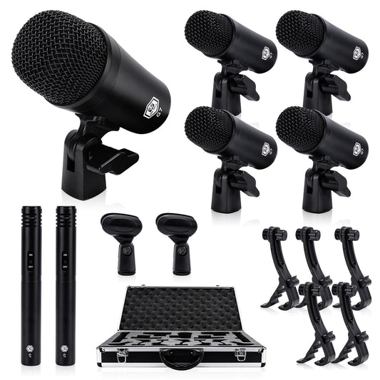 W IN-MIX G7 7-Piece Wired Dynamic Drum Mic Kit (Whole Metal)- Kick Bass, Tom/Snare & Cymbals Microphone Use for Drums, Vocal, Other Instrument