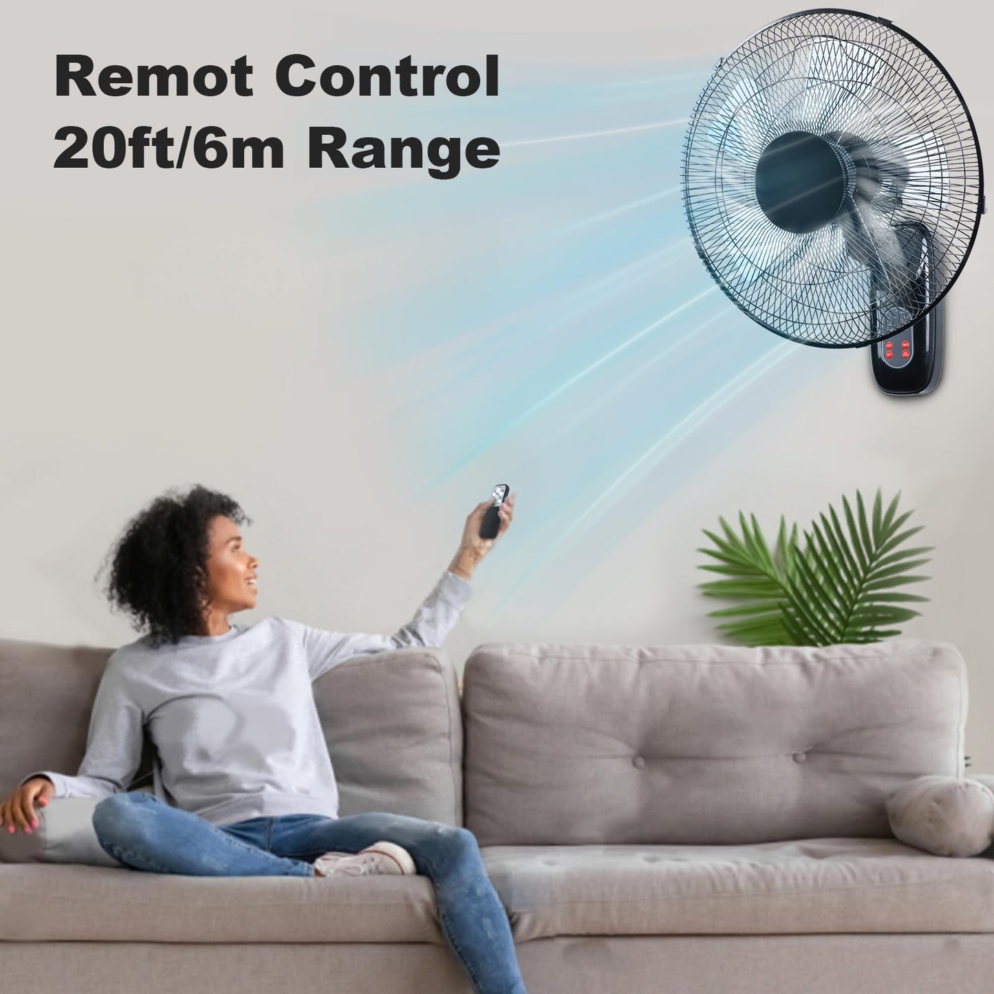 Aotop 16 inch Wall Mount Fan with Remote Control - 2 Pack, 3-Speed and 3 Modes, Timer Function, Adjustable Head, Oscillating Fan for Home and Office