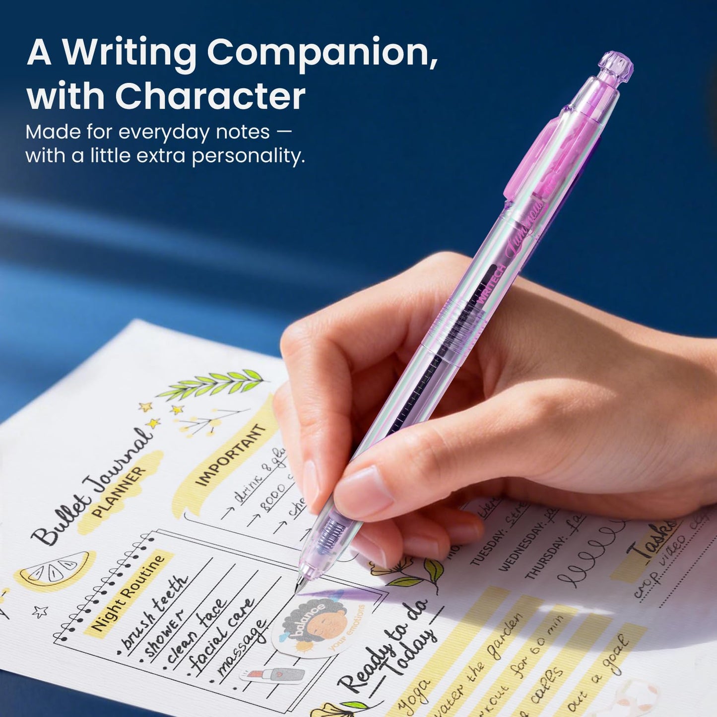 WRITECH Gel Pens Medium Point: Luminous pen set 0.7mm, Black Ink, Includes 2 Pens and 2 Refills, Silent Clicker, Smooth Writing for School Office