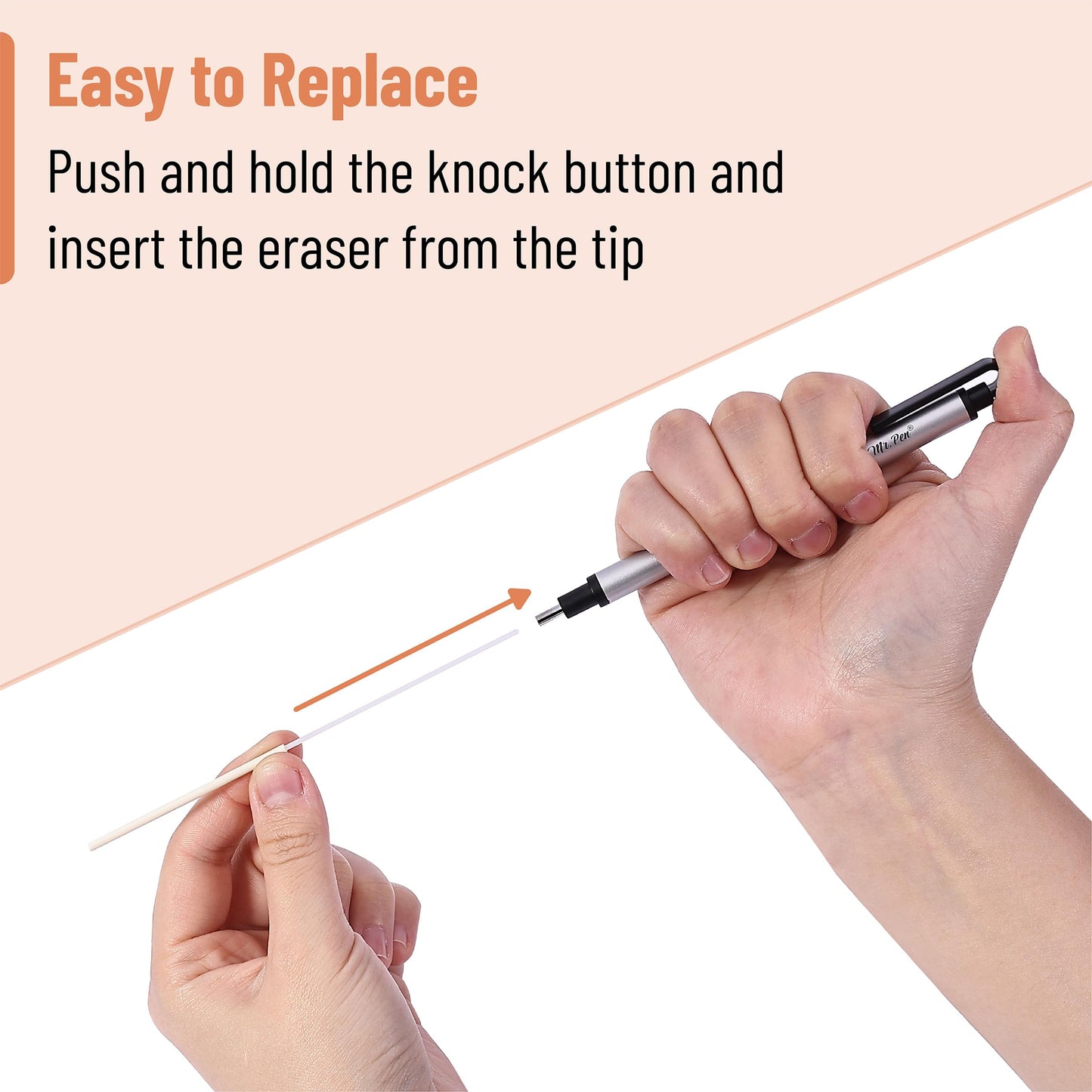 Mr. Pen- Pen Style Eraser, 2 Pack, Silver, Square & Round Tip, Eraser Pen