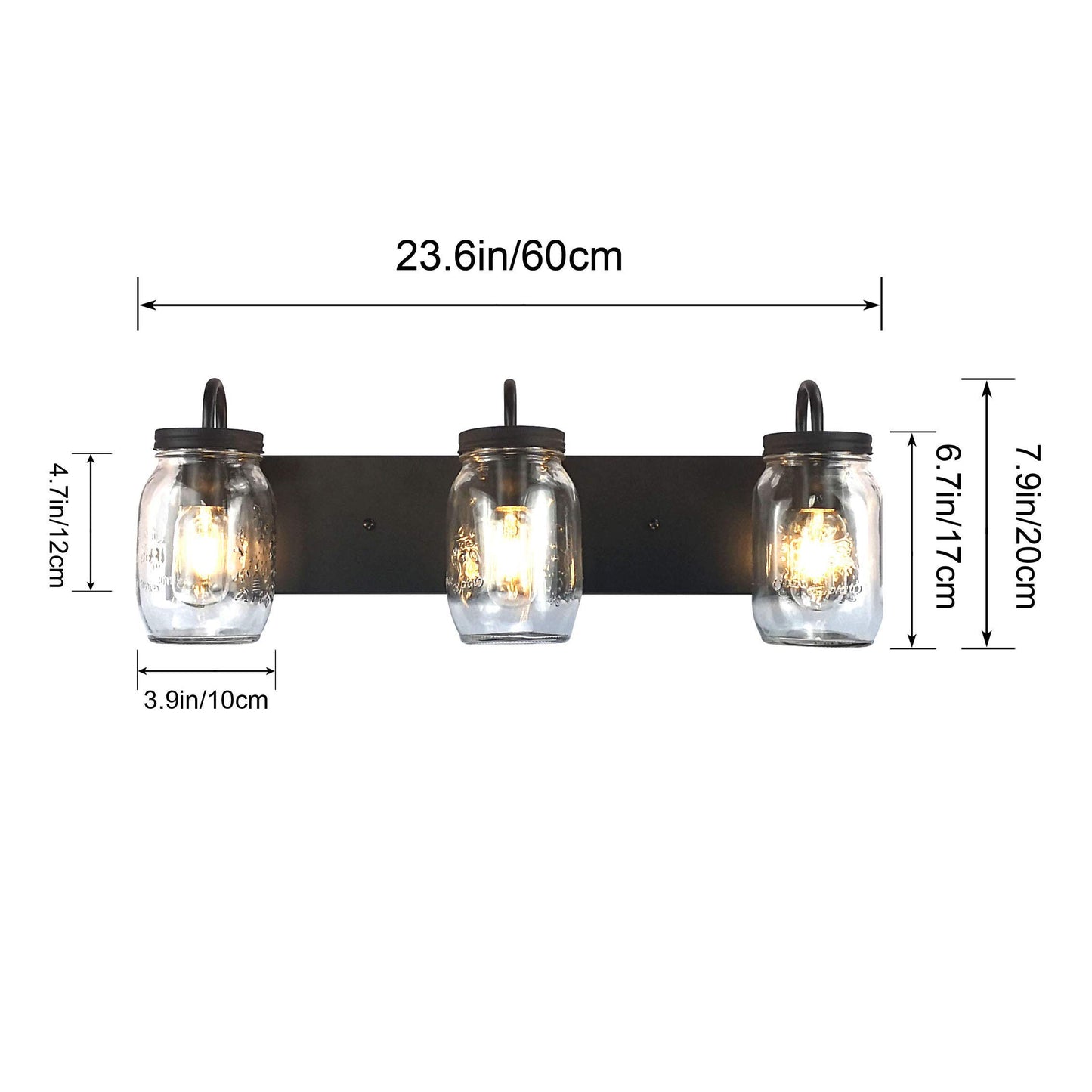LMSOD Vanity Glass Wall Lights,Mason Jar Black Wall Sconce for Bathroom Farmhouse