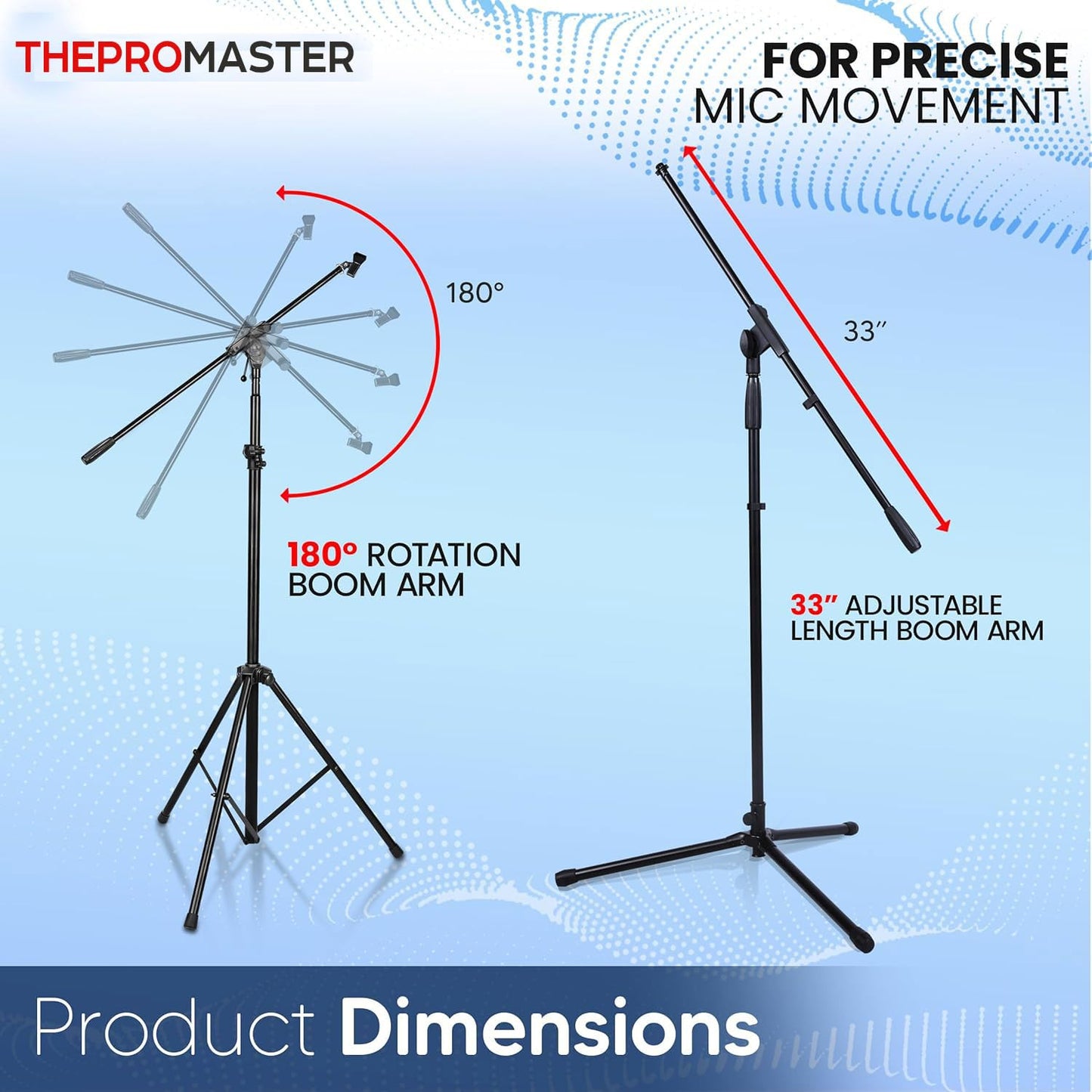 THEPROMASTER Tripod Microphone Stand - Universal and Adjustable Professional Audio Telescopic Gooseneck, Boom Arm Tripod Microphone Stand with