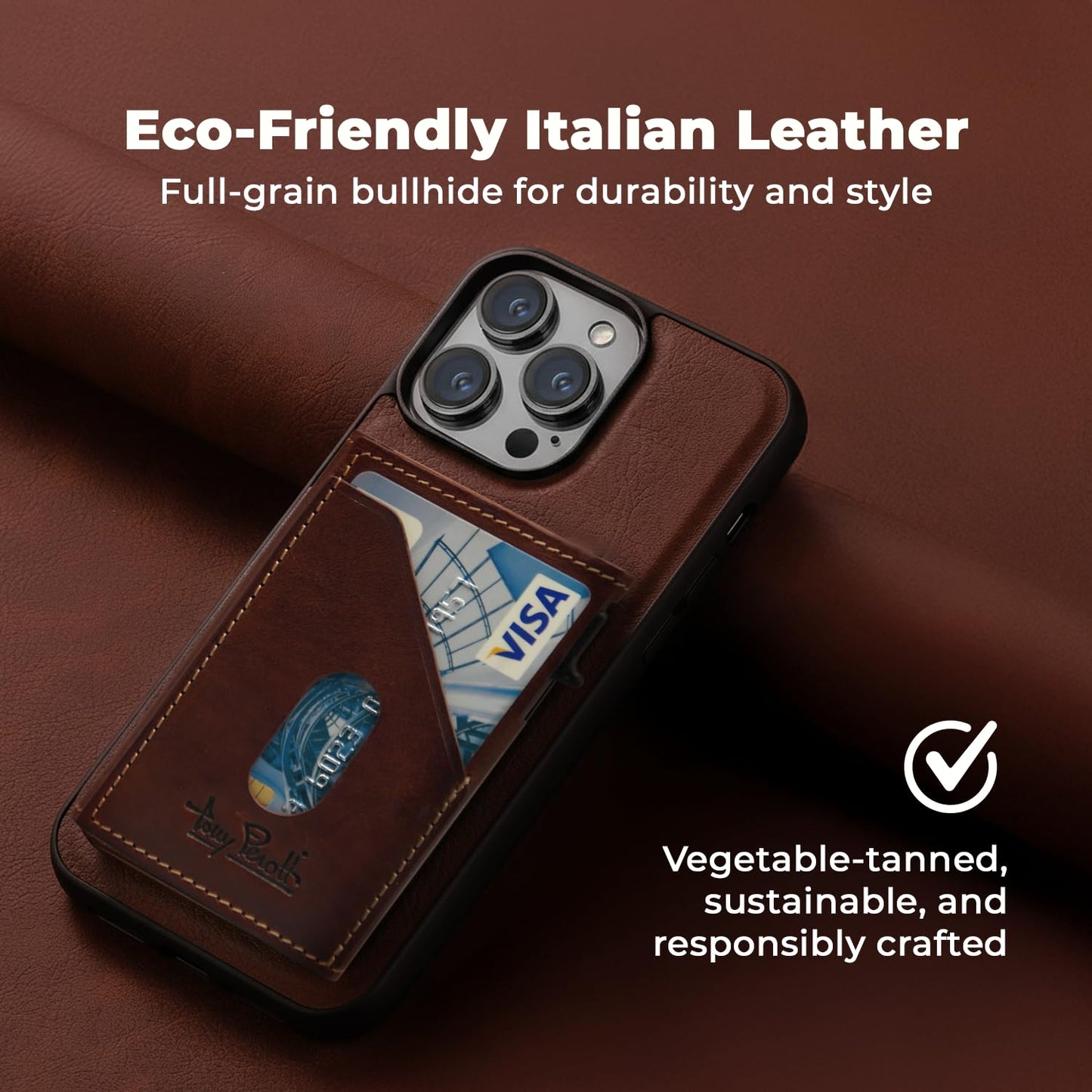 Tony Perotti Italian Leather MagSafe Wallet Card Holder - RFID Blocking, Eco-Friendly Vegetable-Tanned Leather, Quick Access Pop-Up Card Slider, Fits