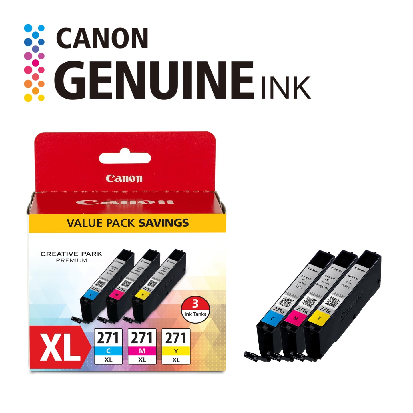Canon CLI-271XL Genuine Three Color Value Pack, Compatible with MG6820, MG6821, MG6822, MG5720, MG5721, MG5722, MG7720, TS5020, TS6020, TS8020,