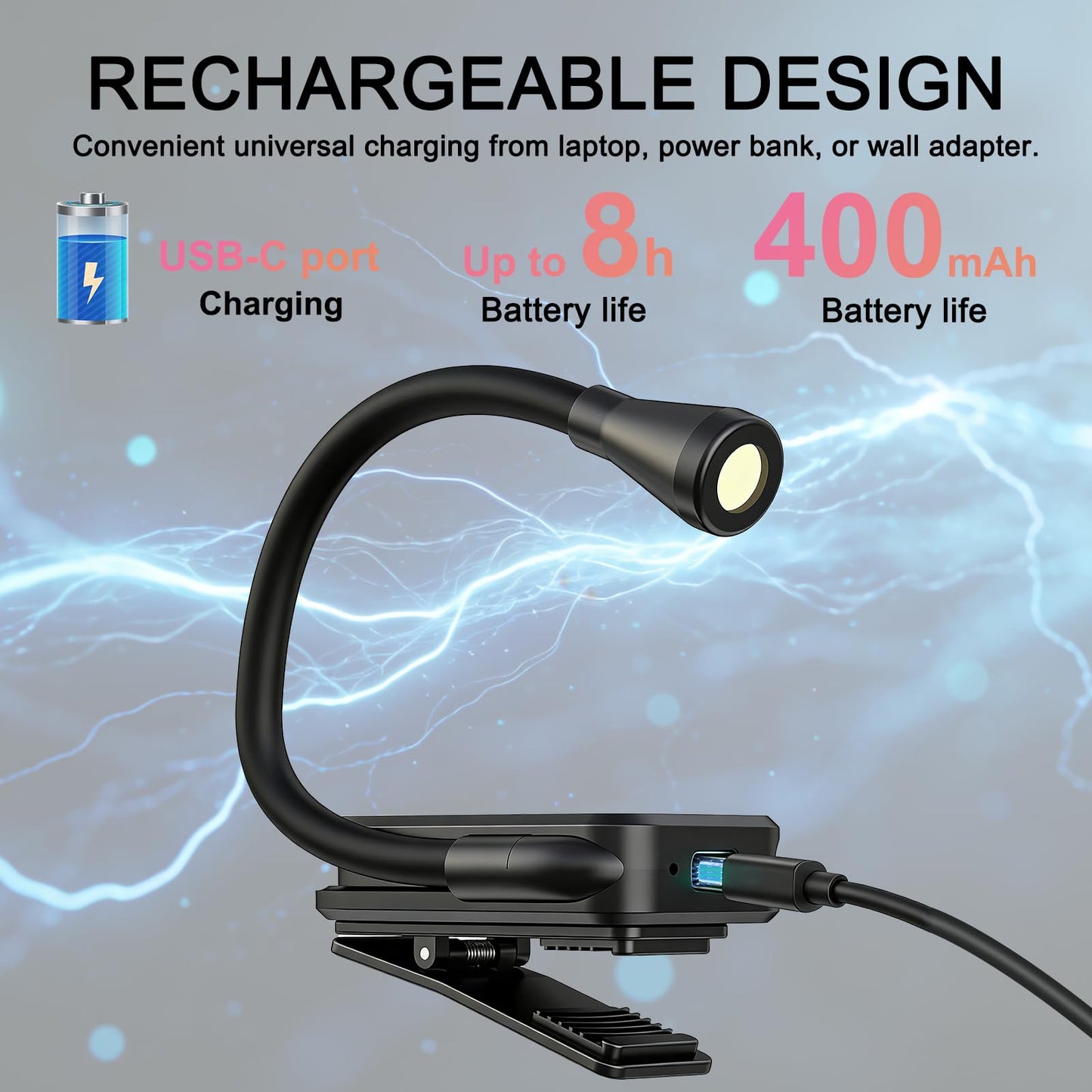OMATAT Clip on Book Light, 3 Color Temperatures Stepless dimming Reading Lights for Books in Bed with 360° rotatable Clip-on Reading Light for Travel