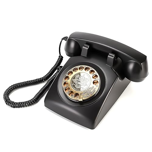 QUOXO Rotary Retro Telephone,1950's Old Antique Corded Landline Dial Phones, Classic Desk Wall Phone for Home Office Decor
