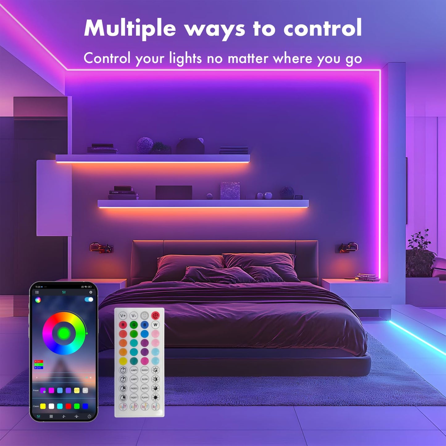 SILFU Neon Rope Lights, 65.6FT RGB LED Strip Lights, Waterproof IP67 LED Lights for Bedroom, DIY Design, Music Sync, 44 Key Remote Control, Multiple