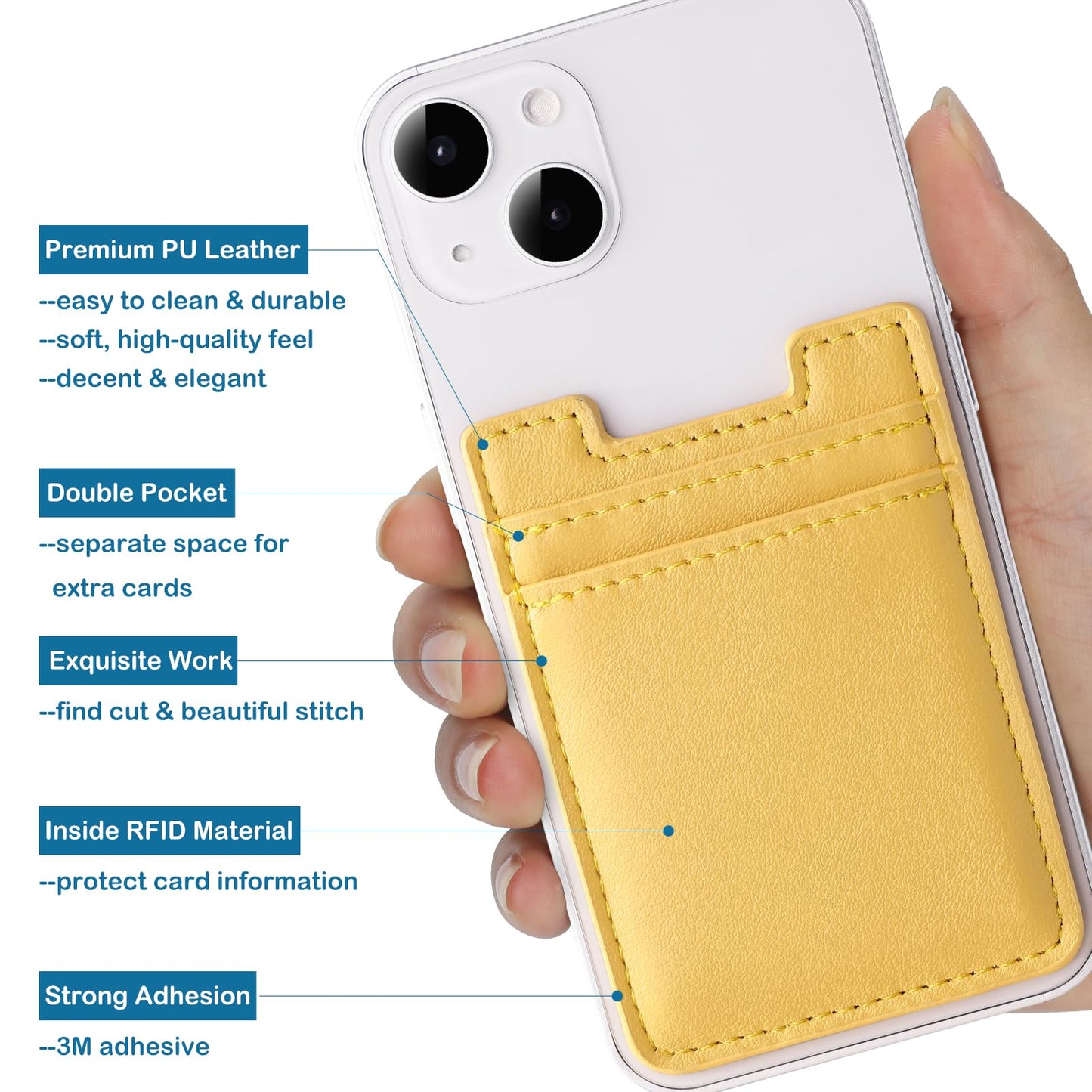 Fulgamo 2Pack Phone Card Holder,Leather Phone Wallet Adhesive Stick On Credit Card Pocket for Back of Phone Case iPhone and Android-Yellow,Green