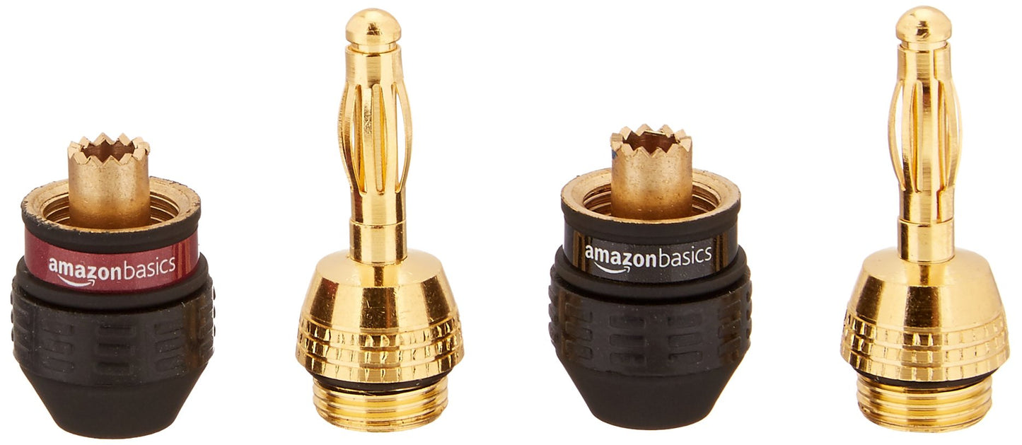 Amazon Basics Gold Plated Banana Plugs Speaker Wire Connectors, 12 Count (6 Pairs), Easy Install, 0.5 x 0.5 x 1.3 inches, Black
