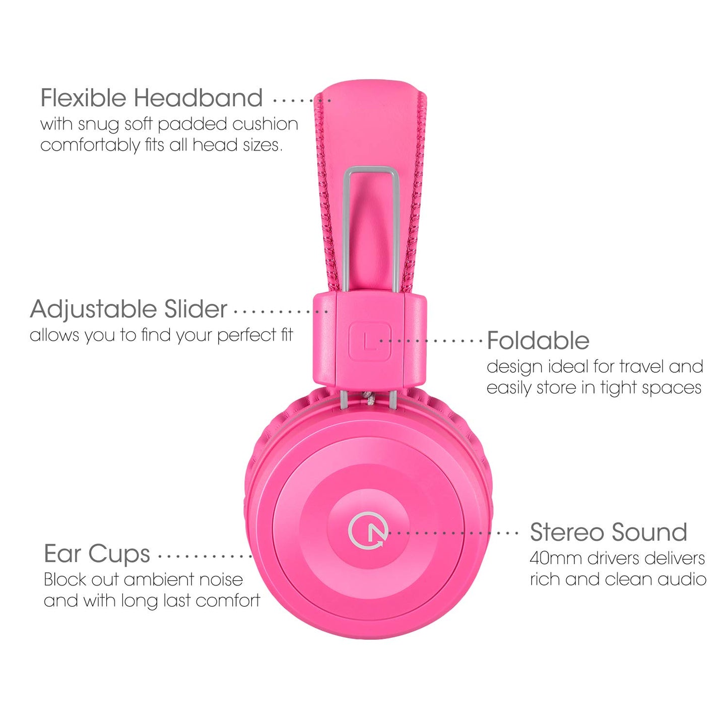 noot products Kids Headphones K22 Foldable Stereo Tangle-Free 5ft Long Cord 3.5mm Jack Plugin Wired On-Ear Headset for iPad/Amazon Kindle