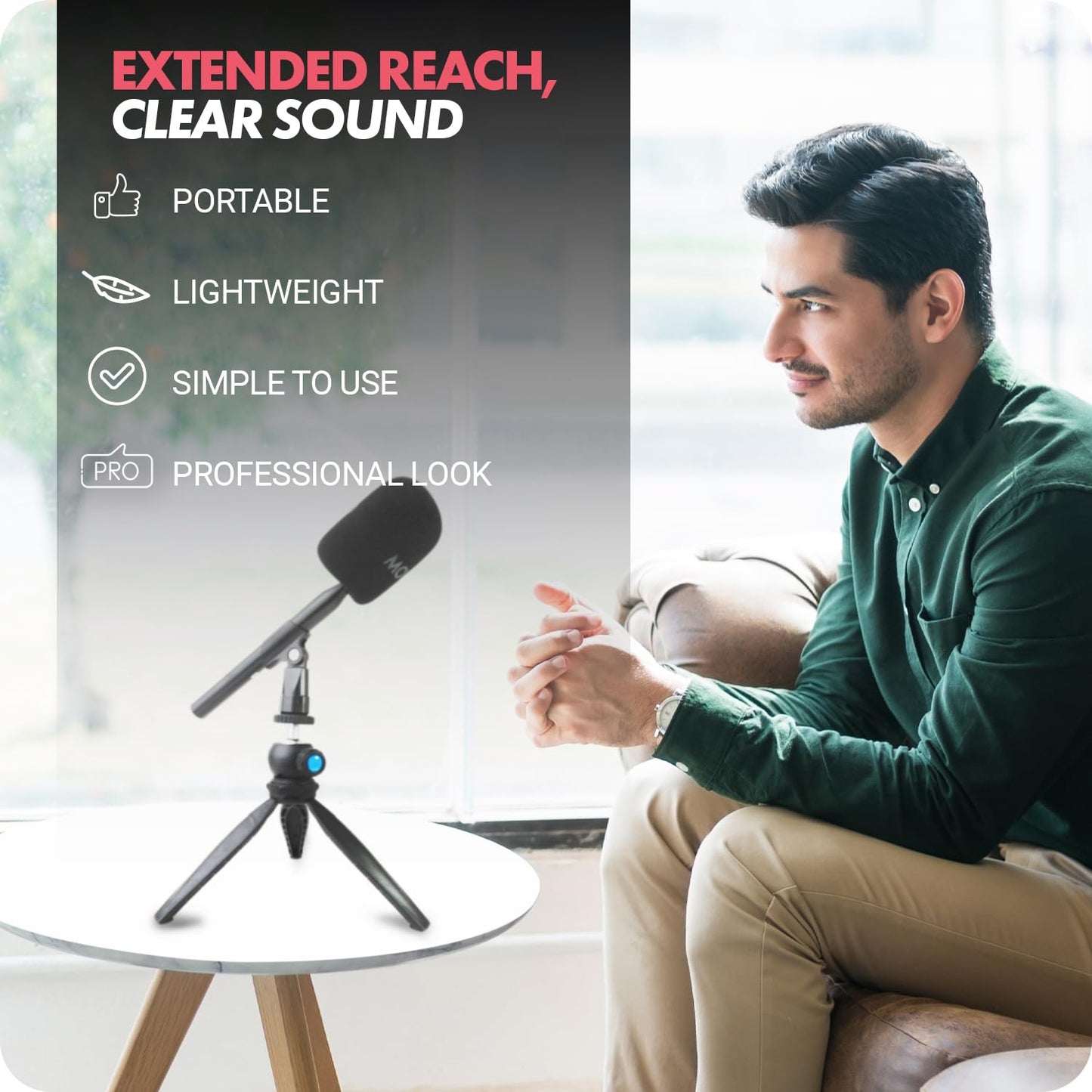 Movo HMT-2 Tabletop Tripod Microphone Stand for Movo WMX-HM and Rode Interview Go Handheld Wireless Mic Adapters. Perfect for Podcasting, Vlogging