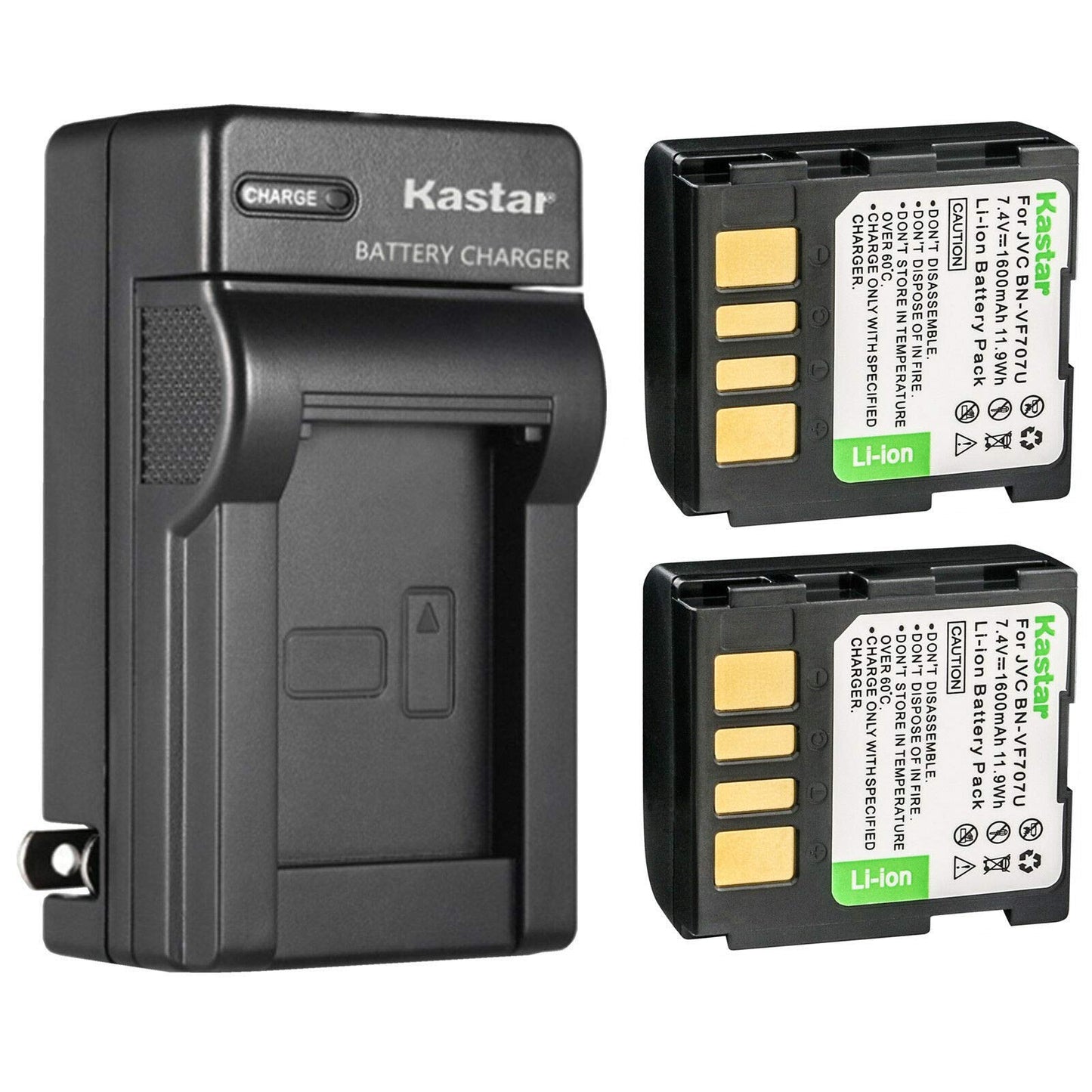 Kastar 2-Pack BN-VF707U Battery and AC Wall Charger Replacement for JVC GR-D650E GR-D650EK GR-D650EX GR-D650EY GR-D650EZ GR-D650U GR-D650US GR-DF420