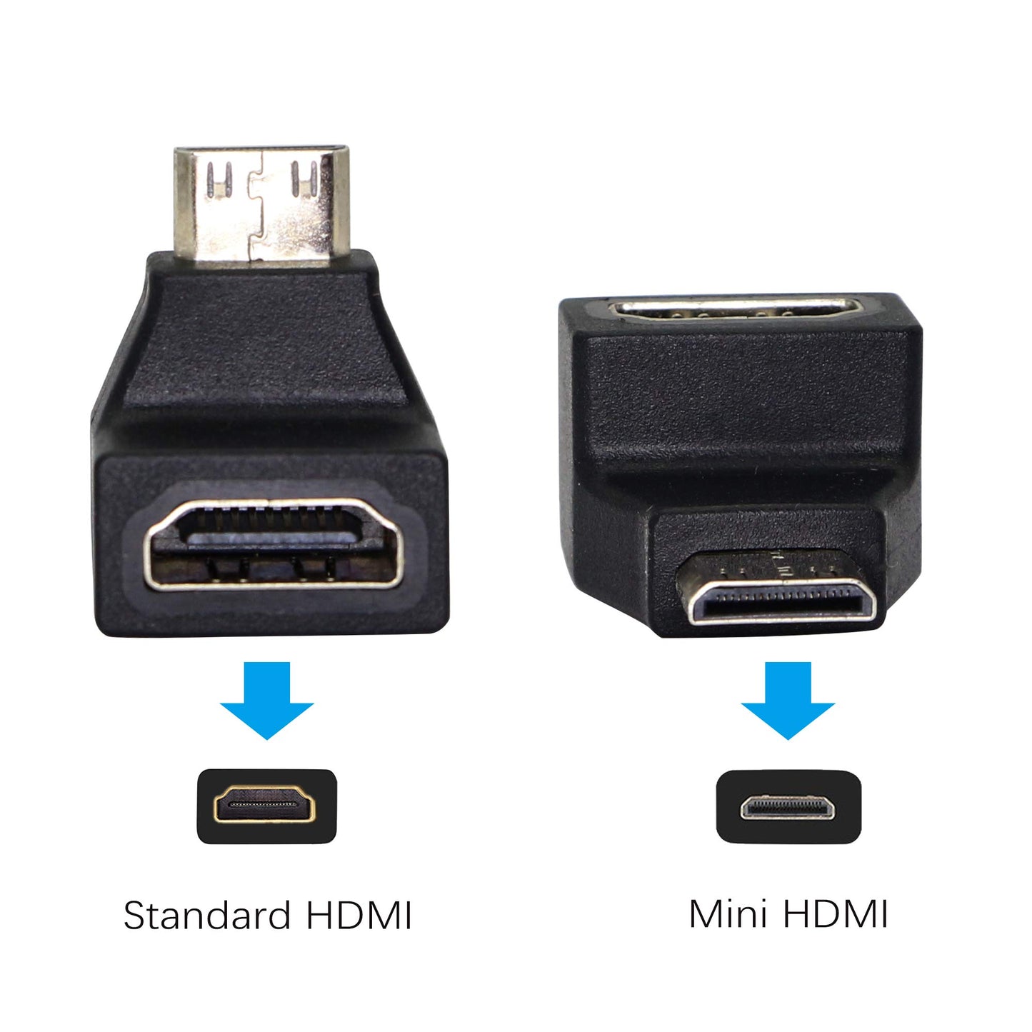 Mini HDMI Adapter,Right Angle 90 Degree Mini HDMI to Standard HDMI Connector Support 4K 1080P, YOUCHENG for Cameras, Computers, Projectors?2-Pack?
