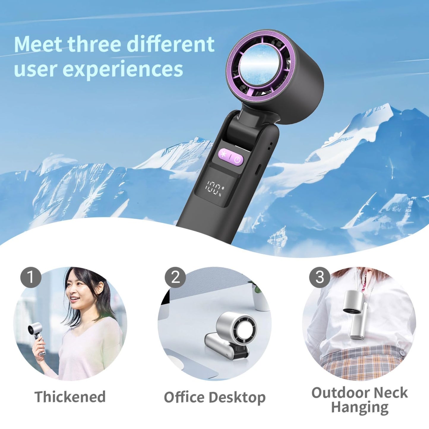 Bryzalor Ice Cooling Handheld Personal Fans- Portable 100 Speeds, Foldable & Neck-Hanging Design, Rechargeable Mini Fans USB Charge for Pocket