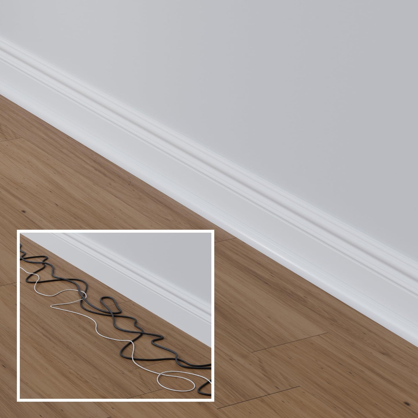 D-Line 39" White Quarter Round Cable Raceway, Corner Cord Cover, Self-Adhesive Floor Molding with Wire Channel - 0.87" (W) x 0.87" (H) x 39in Length