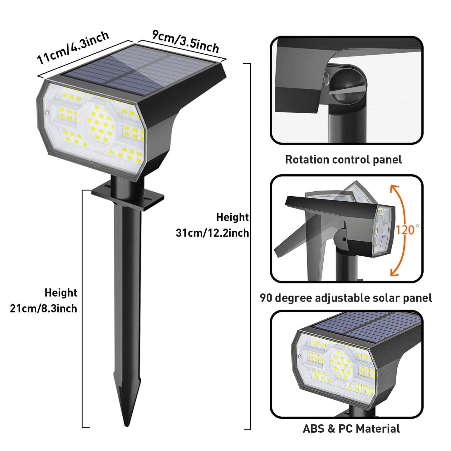 NYMPHY Solar Lights Outdoor Waterproof IP68, 56 LED 3 Lighting Modes Solar Powered Garden Yard Spot Solar Lights for Outside Landscape- 4 Pack (Cool