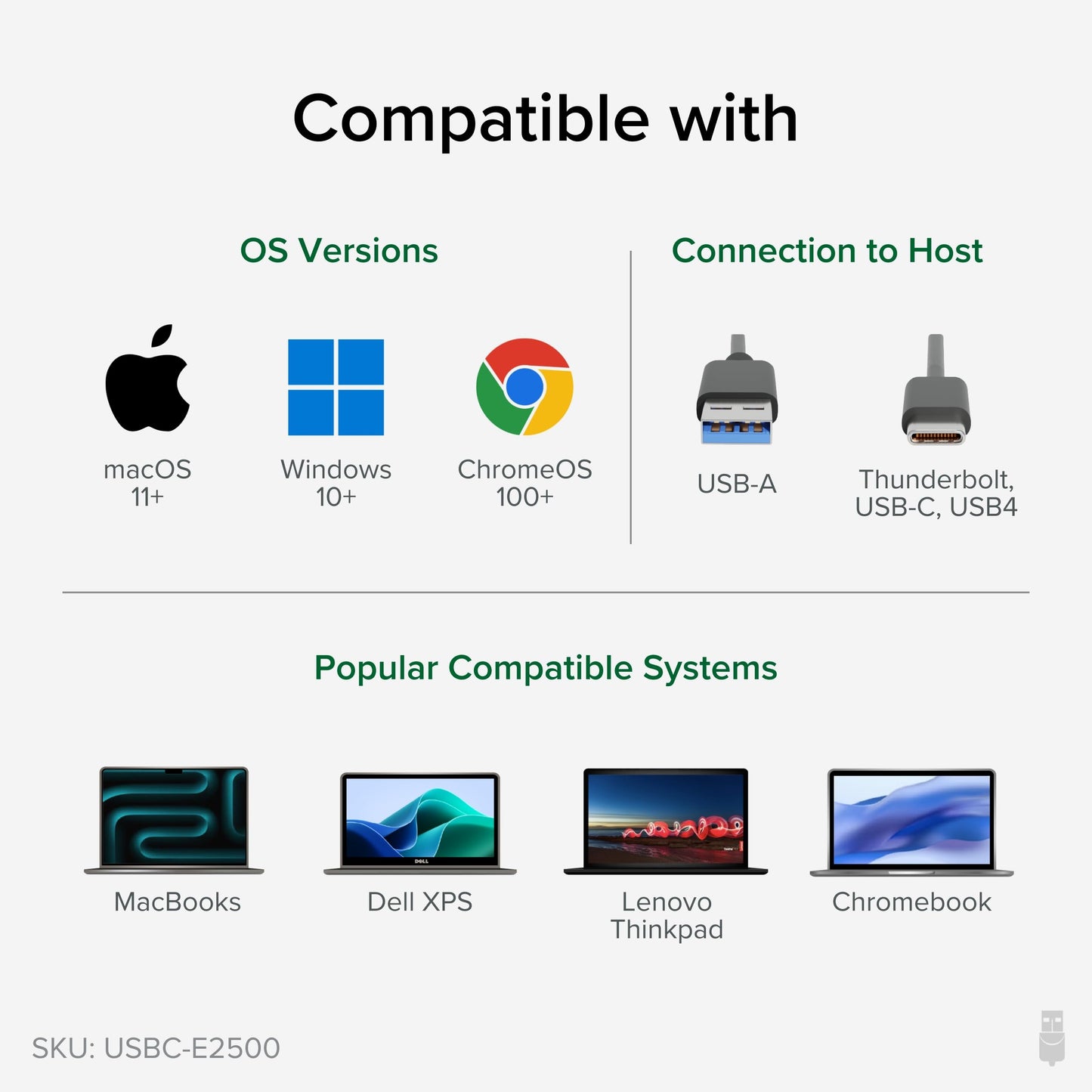 Plugable 2.5G USB-C and USB to Ethernet Adapter - Dual-Connector 2-in-1 USB-C to RJ45 2.5Gbps LAN, Compatible with Thunderbolt 5 & 4, USB4, USB 3.0
