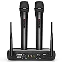 Pyle Channel Microphone System-VHF Fixed Dual Frequency Wireless Set with 2 Handheld Dynamic Transmitter Mics, Receiver Base-for PA, Karaoke, Dj Party