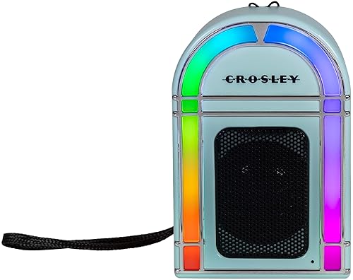 Crosley CR3046A-AB Mini Jukebox Portable Bluetooth Speaker with LED Lights and Microphone, Aqua Blue