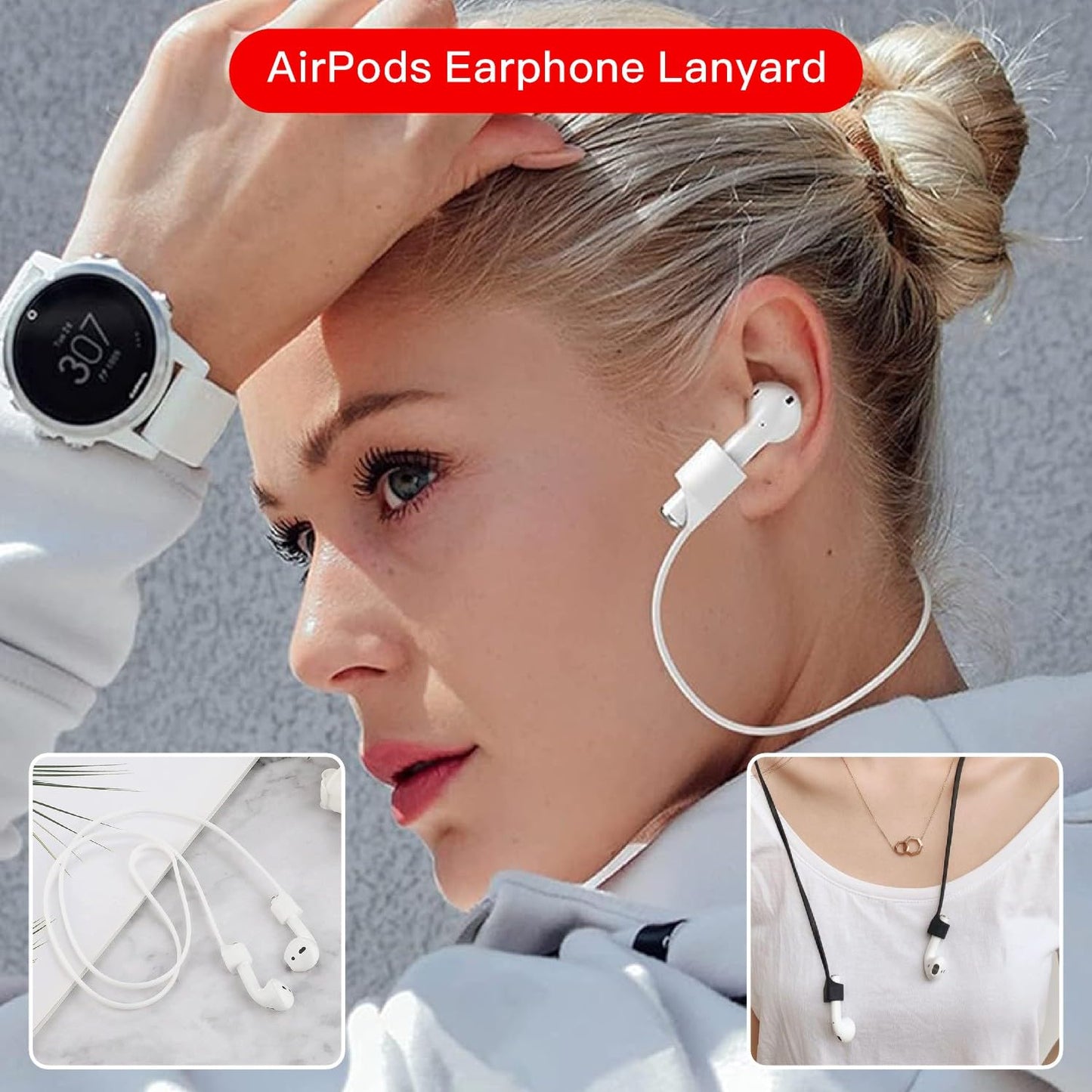 SJHJYYDDP Magnetic Anti-Lost Shoulder Strap for AirPods, Neck Cord for Headphones, Silicone Ear Hooks & Ear Caps, Compatible with AirPods 1st/2nd/3rd