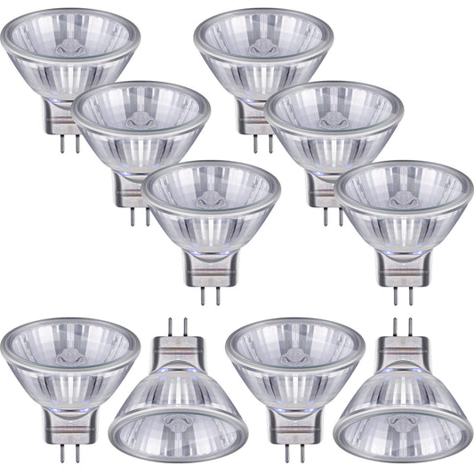 Mudder 10 Pieces Halogen Light Bulbs Mr11 12v FTD Halogen Spotlight Bulbs, Gu4 Bi-pin Base, Glass Cover, Warm White 2700k Dimmable Precision Reflector