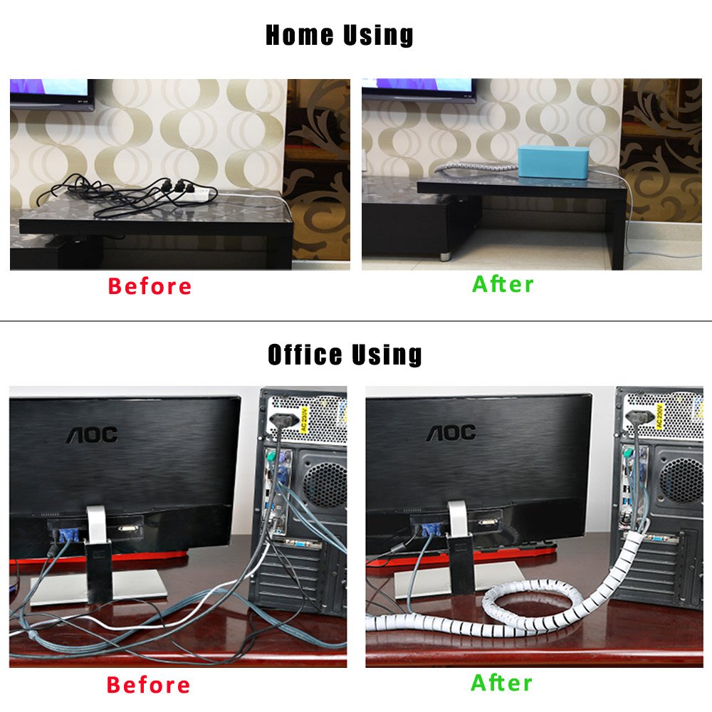 Cable Bundler Organizer Flexible & Expandable Cable Management Sleeve Coiled Tube Cable Collector- Dia. 0.87 Inch 9.5 Foot Length Black