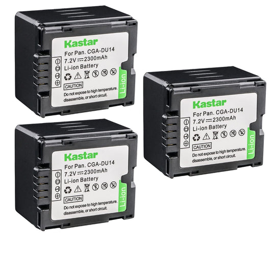 Kastar CGA-DU14 Battery (3-Pack) Replacement for Panasonic CGA-DU14 CGA-DU21 VBD140 VBD210 NV-GS508 MX500 PV-GS500 SDR-H280 VDR-D400 M75 M95 M250
